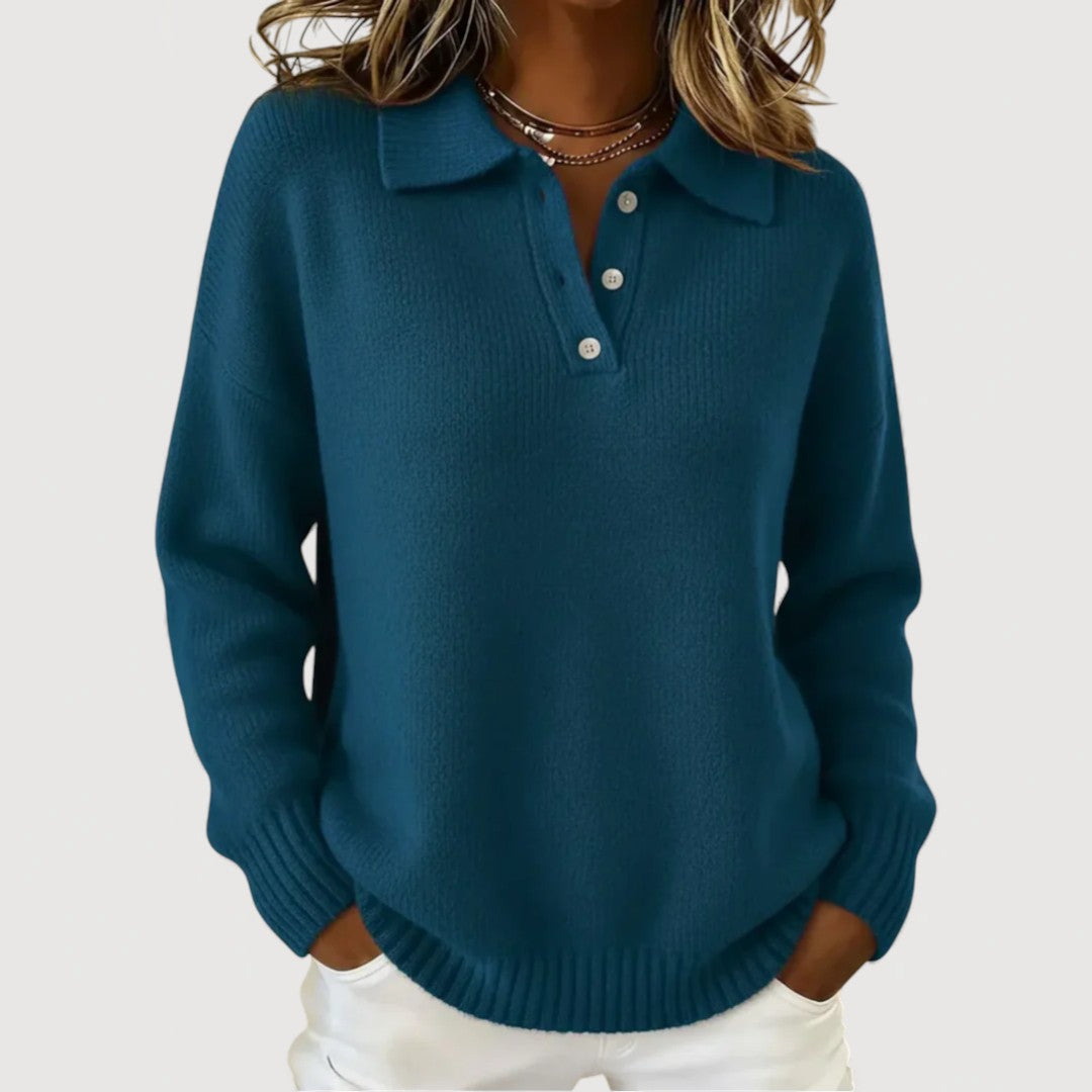 Collared Button Placket Long Sleeve Knit Sweater 4