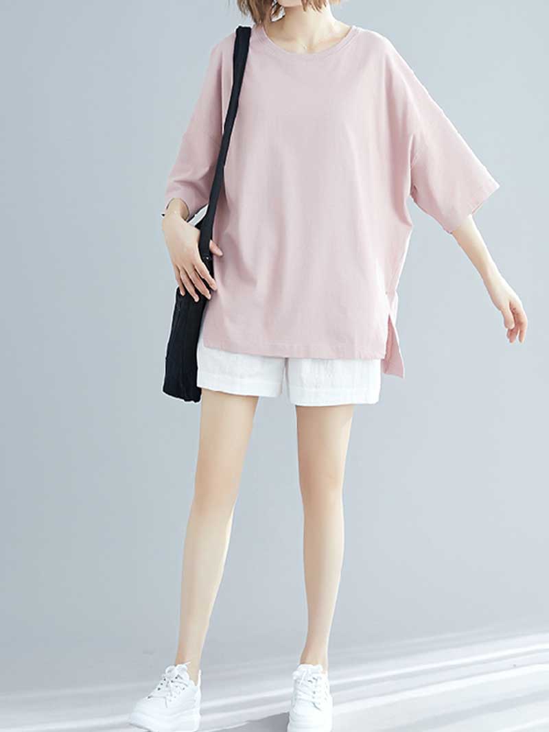 Foggy Day Round Neck Plain Top - Fashionpara