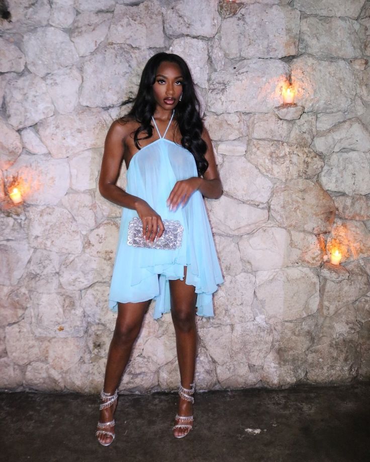 Blue Halter Sexy Dress, Summer Women's Short Party Dress - Fashionpara