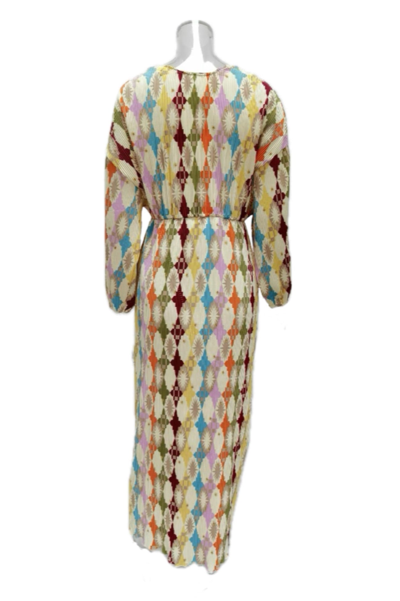 V Neck Geometric Print Lantern Sleeve Dress
