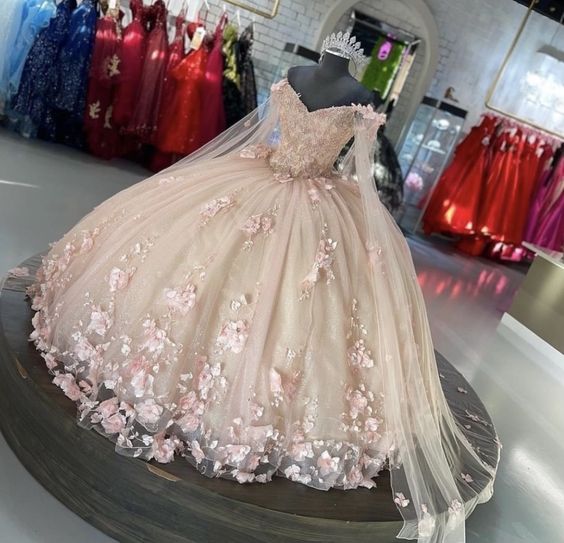 pink Sweetheart Quinceanera Dresses Ball Gown 3D Flowers Formal Prom Graduation Gowns Princess Sweet 15 16 Dress - Fashionpara