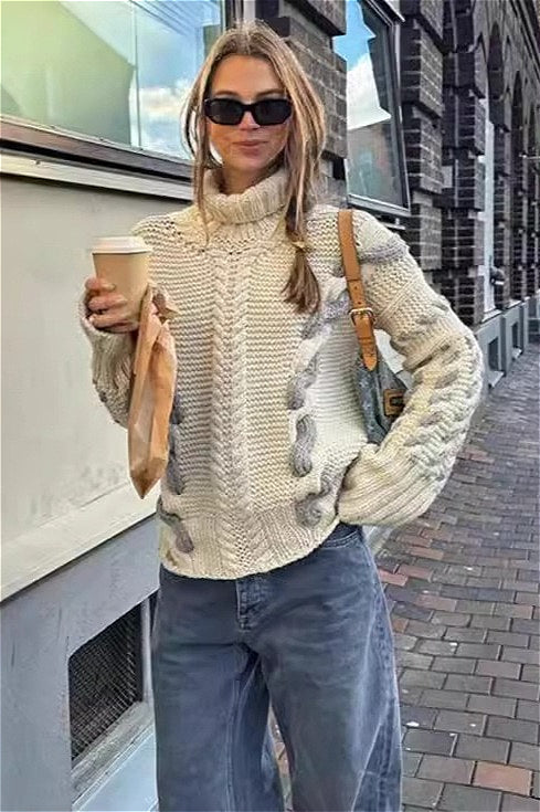 Colorblock Cable Knit Hooded Sweater for Cozy Style