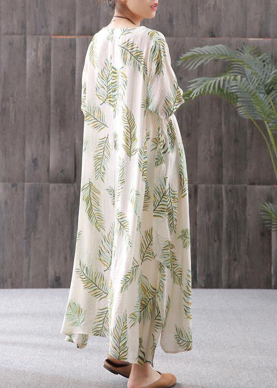 Tropical Palm Leaf Print Round Neck Short Sleeve Midi Dress - View 4