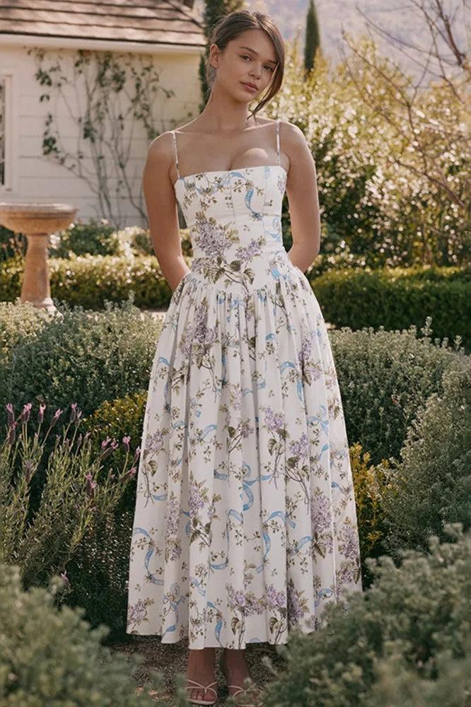 Floral Print Spaghetti Strap Corset Maxi Dress