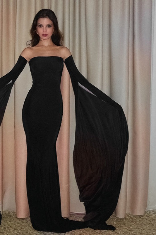 Sexy Solid Long Sleeve Strapless Bodycon Formal Dress