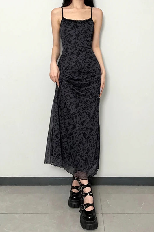 Lace Trim Mesh Floral Dress