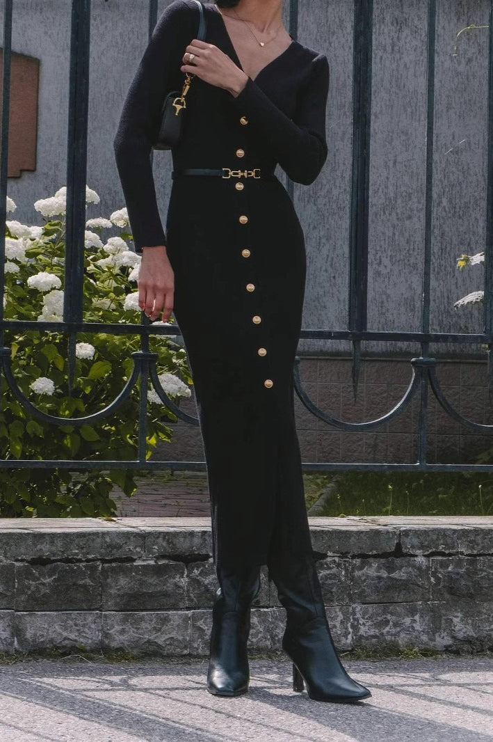 Long Sleeve Button Sweater Dress 16