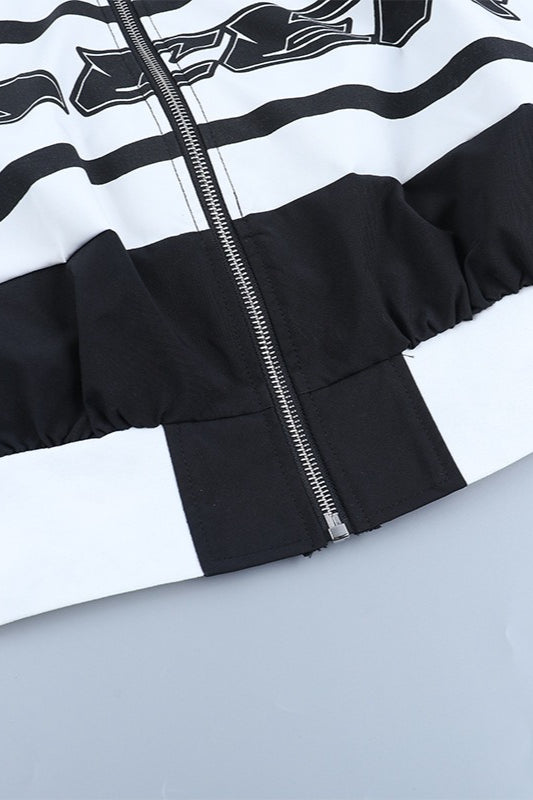 Letter Print Colorblock Zip Jacket