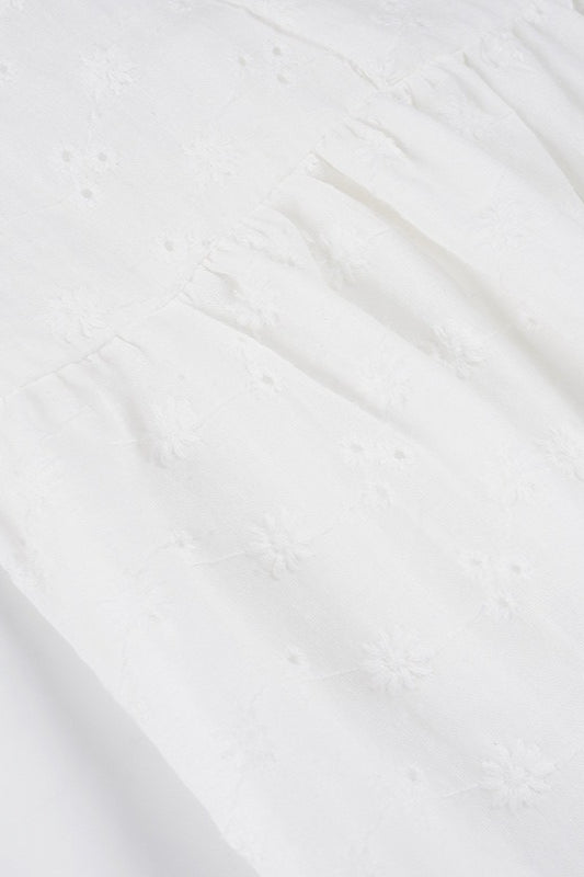 Embroidered Eyelet Square Neck Corset Ruffle Mini Dress