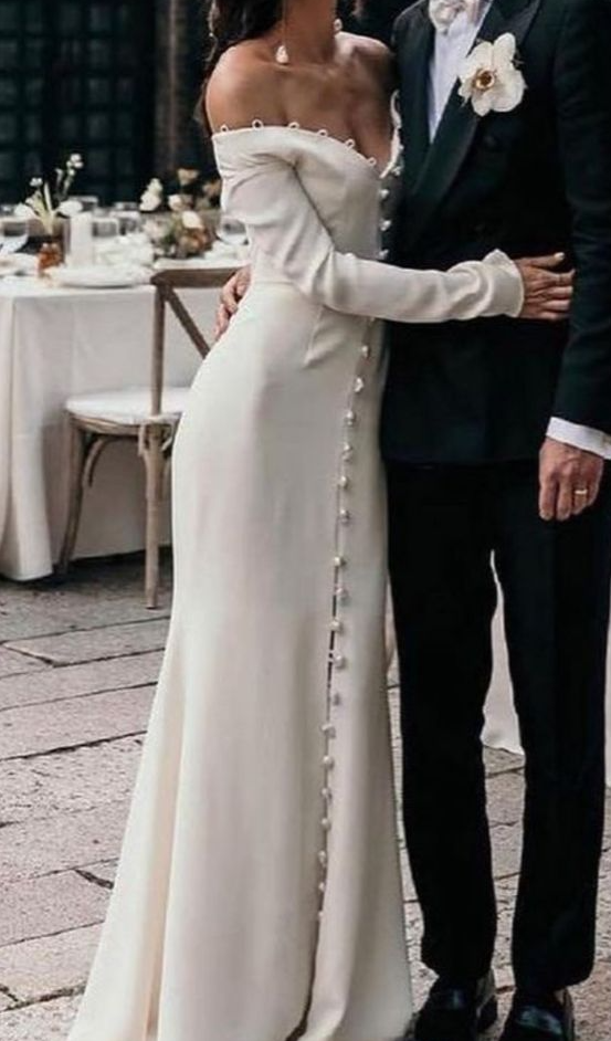 Elegant Off White Unique Wedding Dress Long Bridal Gown