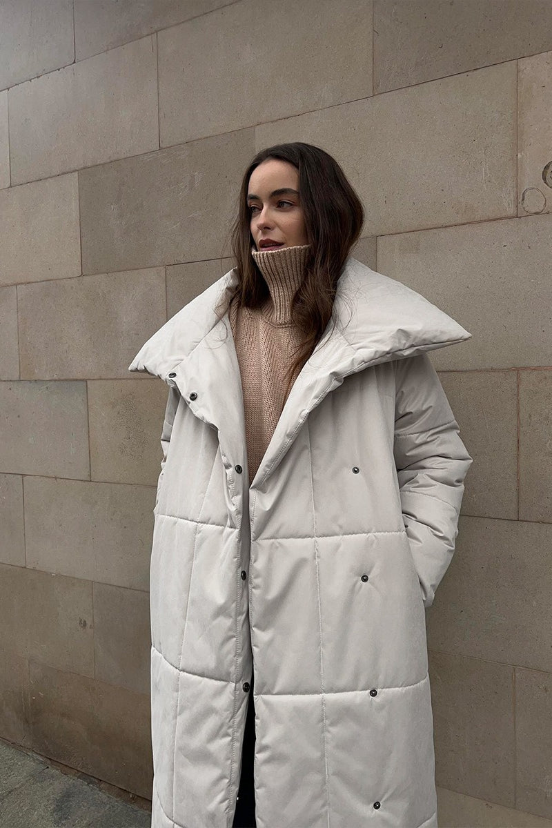 Long Stand Collar Puffer Coat - Fashionpara