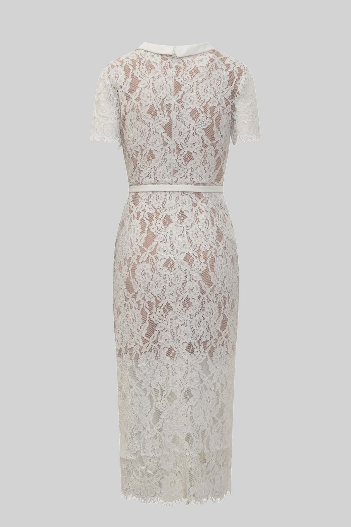 Lace High Neck Button Front Pocket Slit Midi Dress - View 10