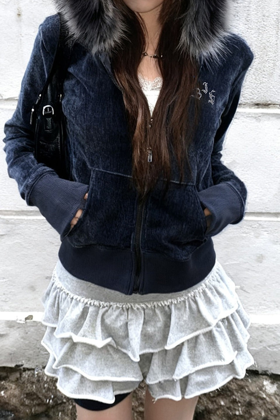 Faux Fur Velvet Zip Hoodie - Fashionpara