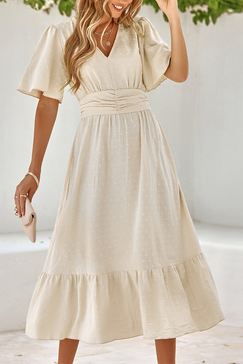 V Neck Ruffle Sleeve Long Dress