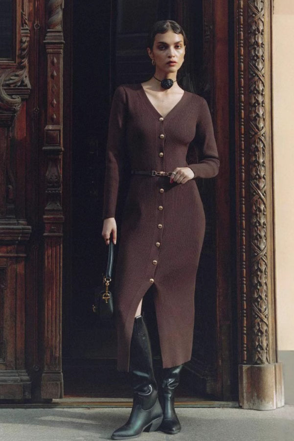 Long Sleeve Button Sweater Dress 10