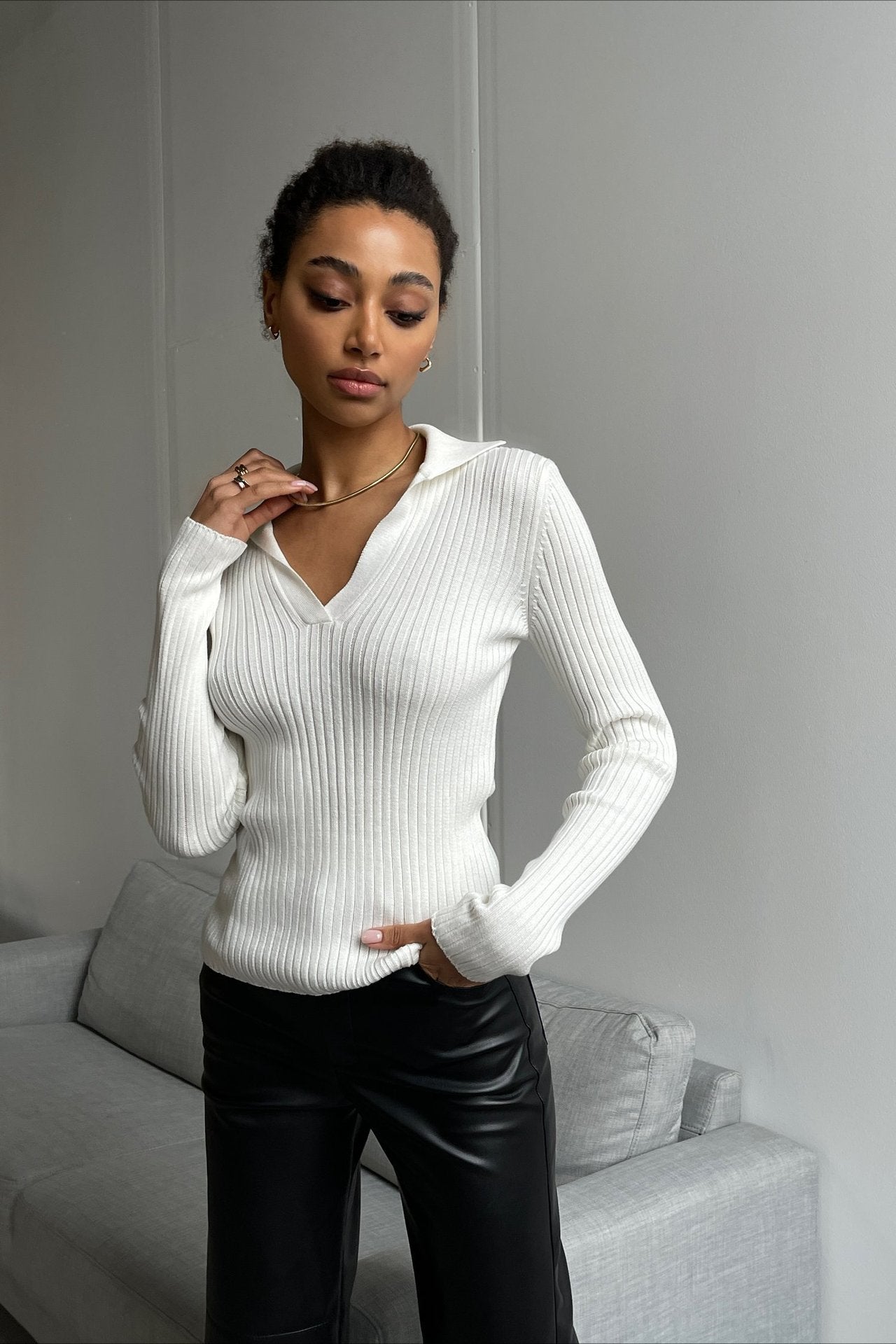 PrincessAce Fitted Ribbed Knit Polo Neck Sweater for Style
