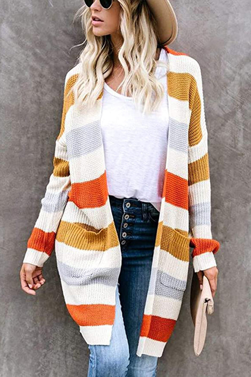 Multicolor Striped Knitted Cardigan - Fashionpara