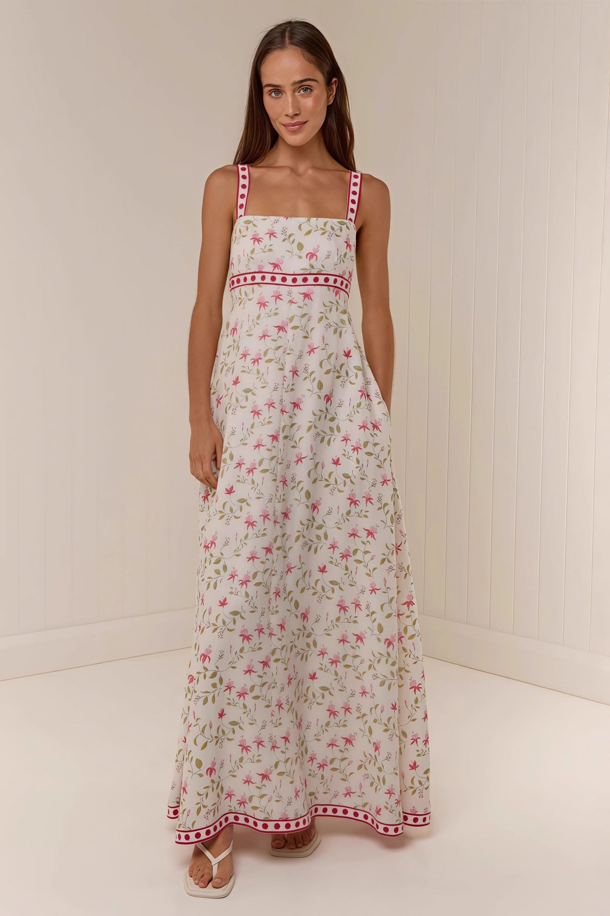 Floral Print Square Neck A-Line Maxi Dress