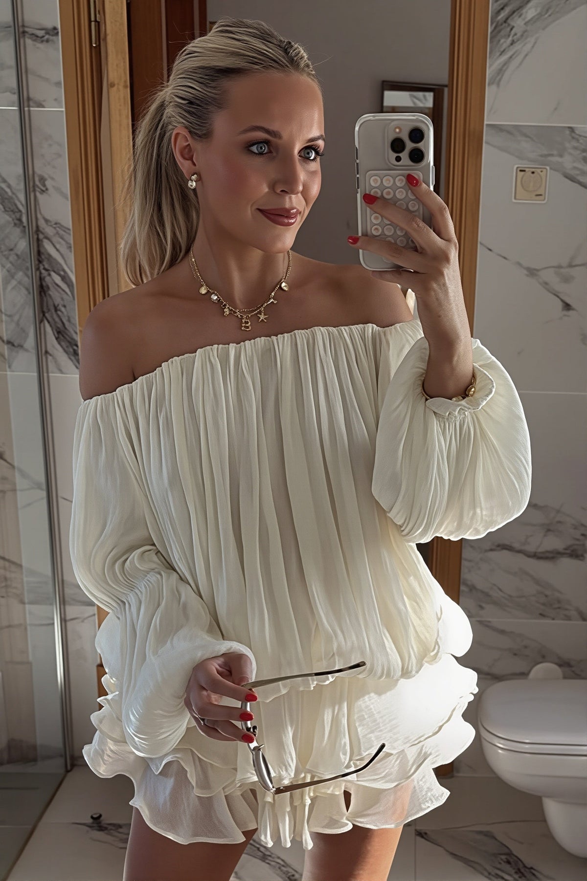 Off Shoulder Puff Sleeve Ruffle Tiered Mini Dress 6