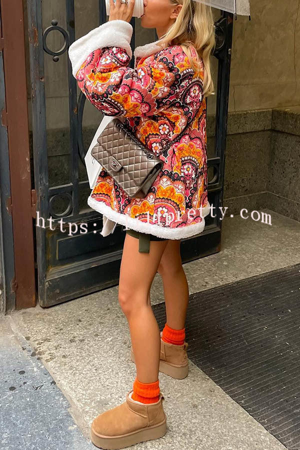 Cute Vintage Print Fleece Quilted Oversize Kimono Jacket - Fashionpara