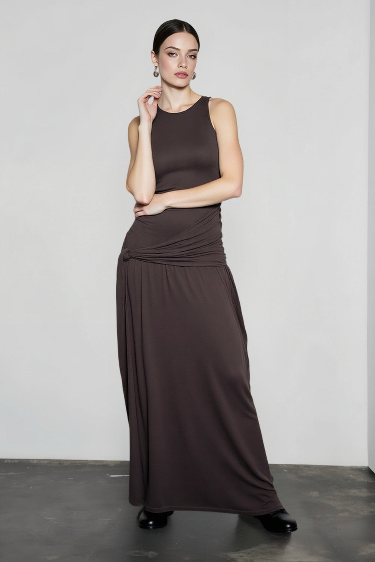 Paneled Sash Ruffled Solid Party Dress