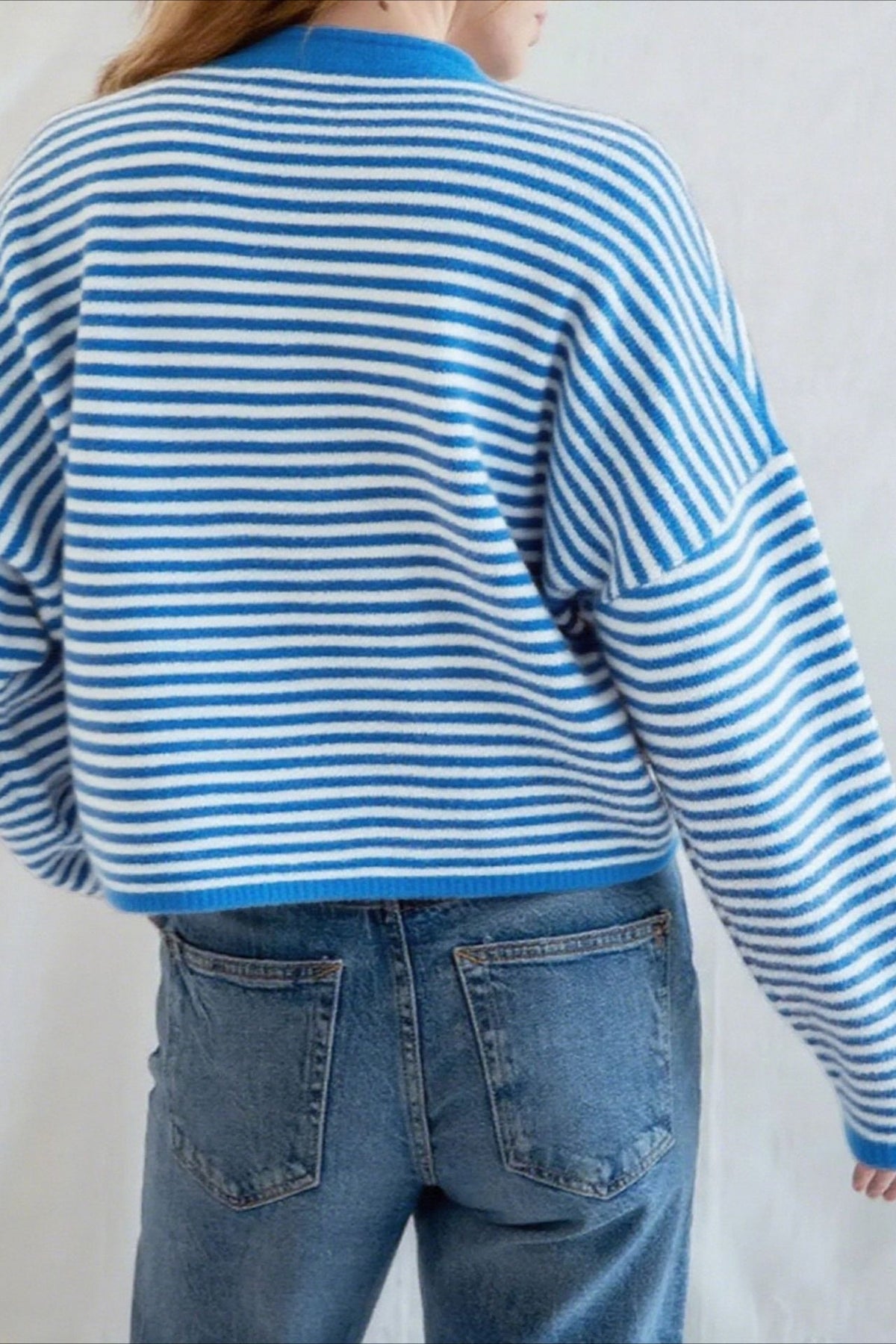 Striped Knit Round Neck Cardigan 6