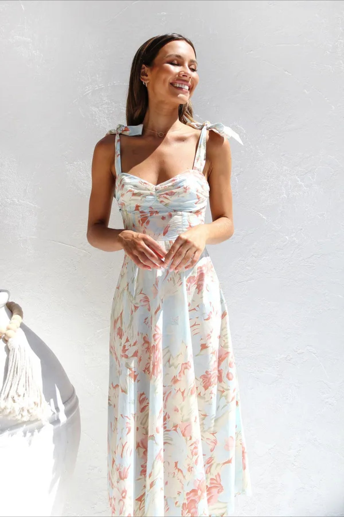 Floral Print Sweetheart Tie-Strap A-Line Midi Dress 6