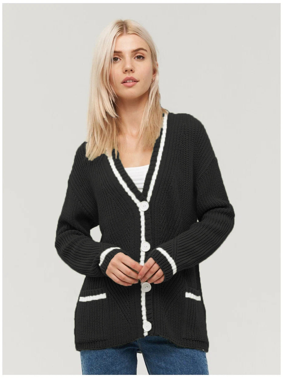 Sophisticated Colorblock Knit Cardigan for Stylish Layering
