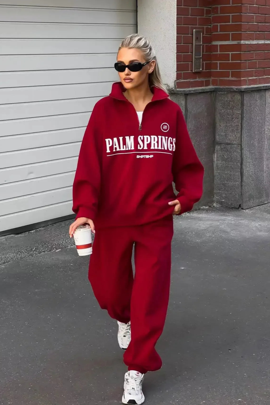Letter Print Half Zip Hoodie