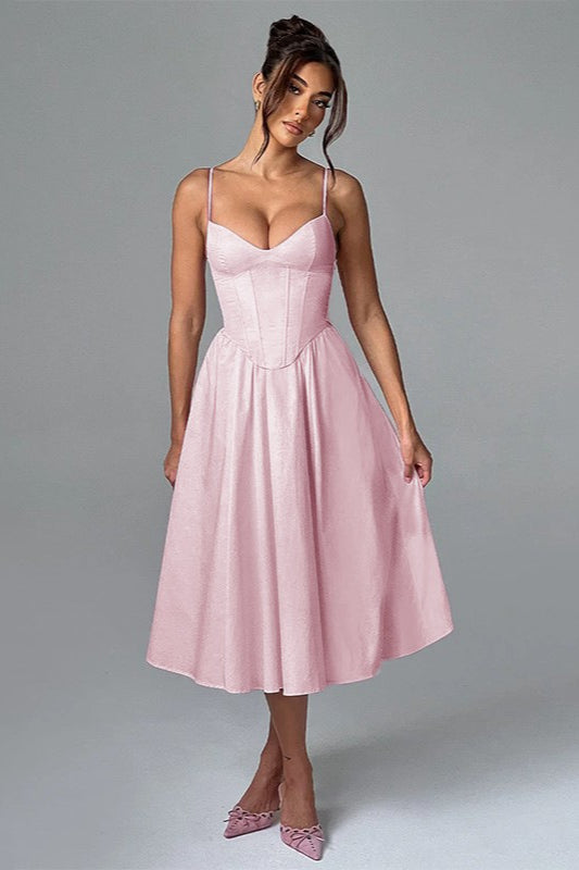 Satin Sweetheart Corset Fit & Flare Midi Dress 3