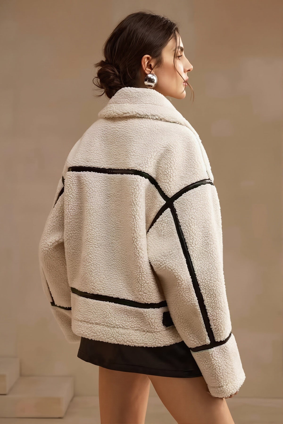 Contrast Piping Sherpa Fleece Coat