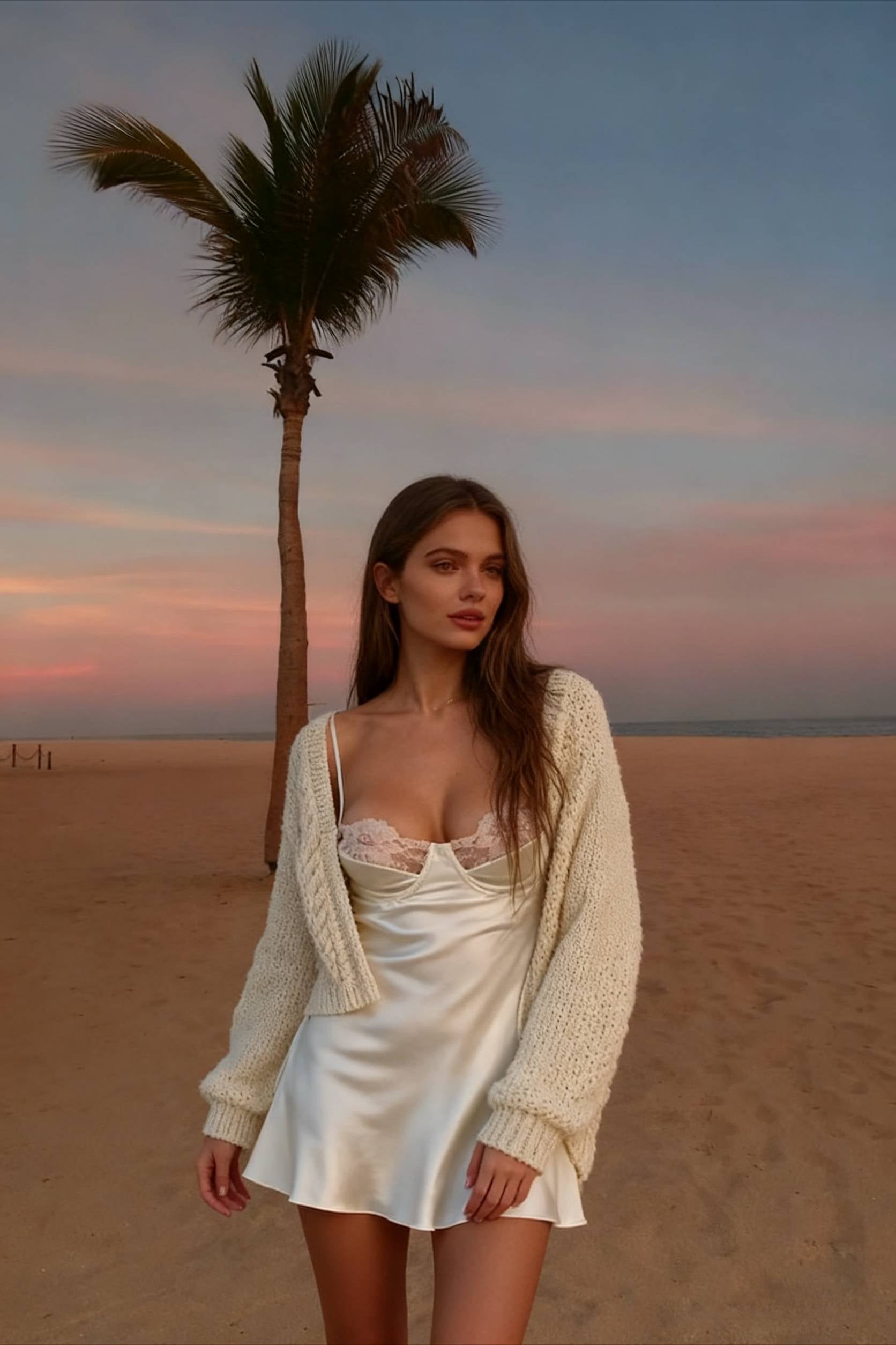 Backless Lace Paneled Trendy Satin Mini Dress