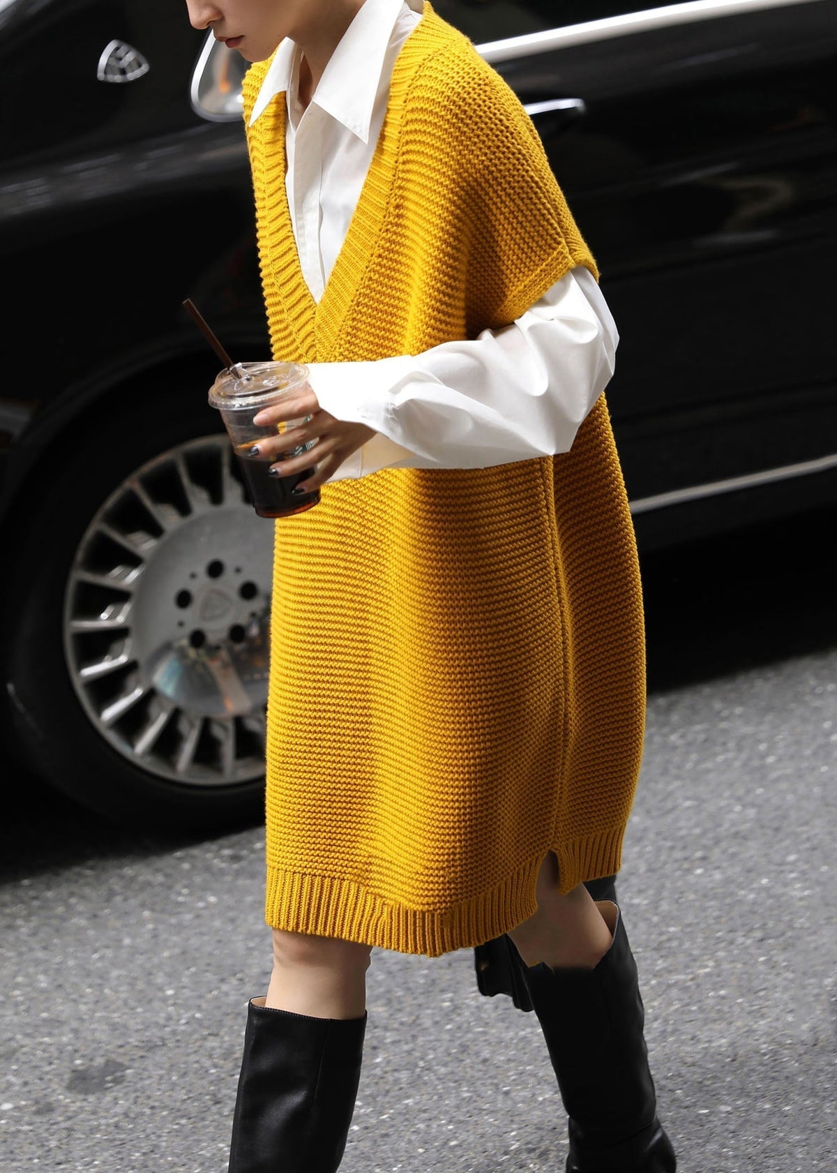 Oversized Knit Deep V-Neck Sleeveless Side Slit Mini Dress - View 5