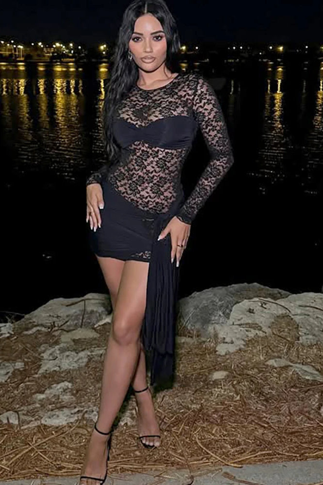 Sheer Lace Bandage Mini Dress - View 2