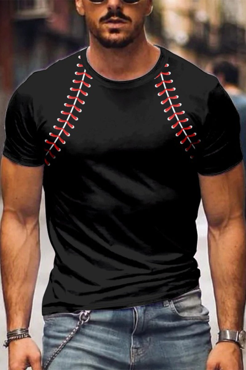 Men's Fashion Washing Short Sleeve Baseball Printed T-shirt Fashionpara