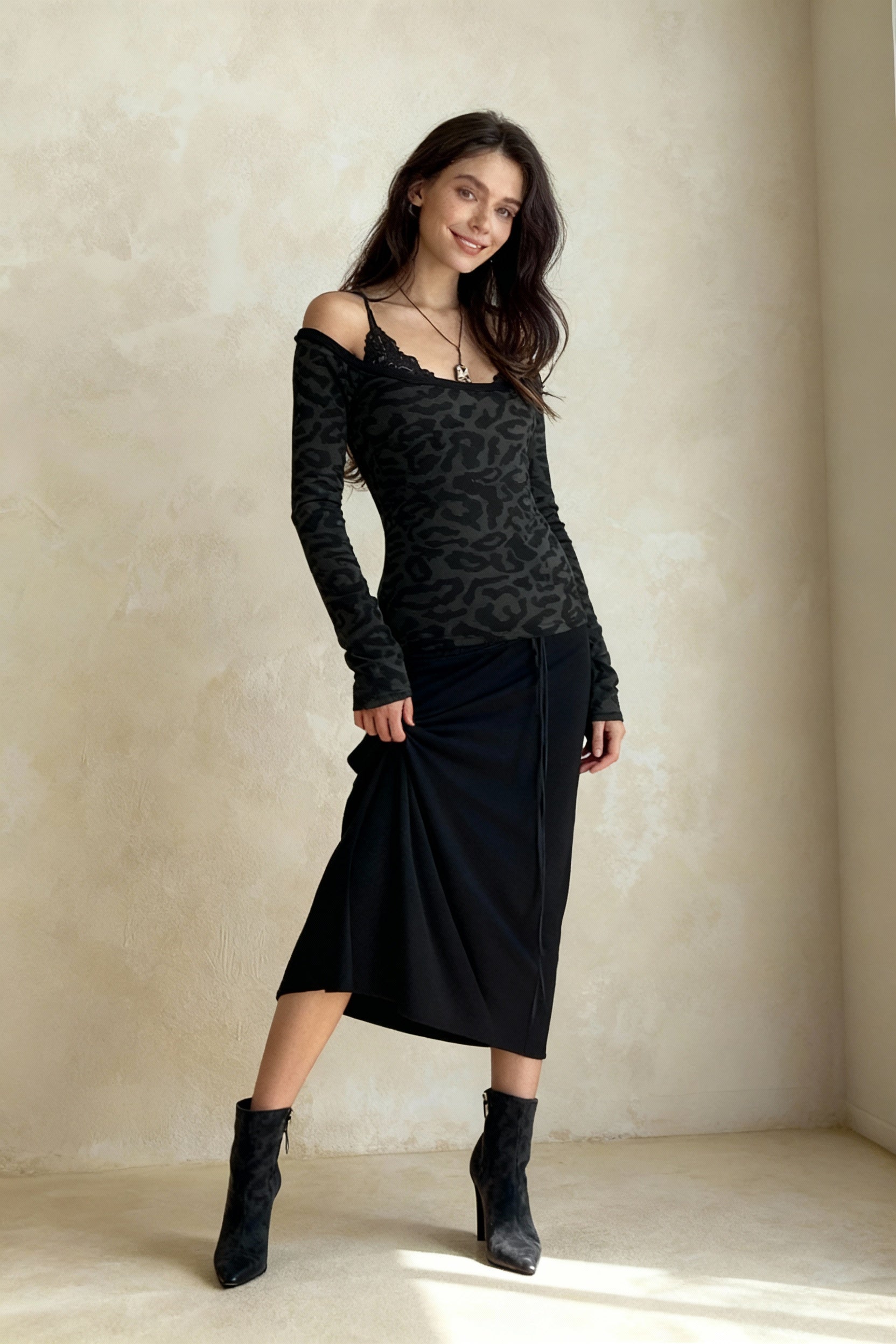 Off Shoulder Leopard Layered Blouse - Fashionpara