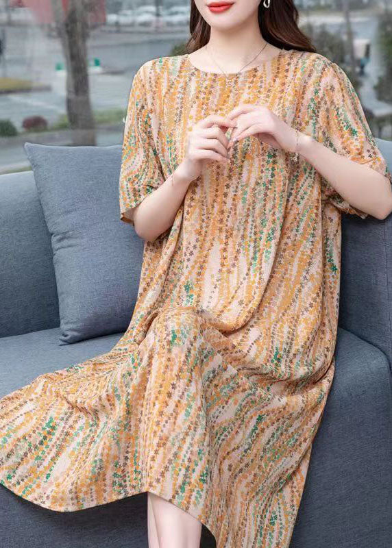 Floral Print Patchwork Round Neck Short Sleeve Shift Midi Dress