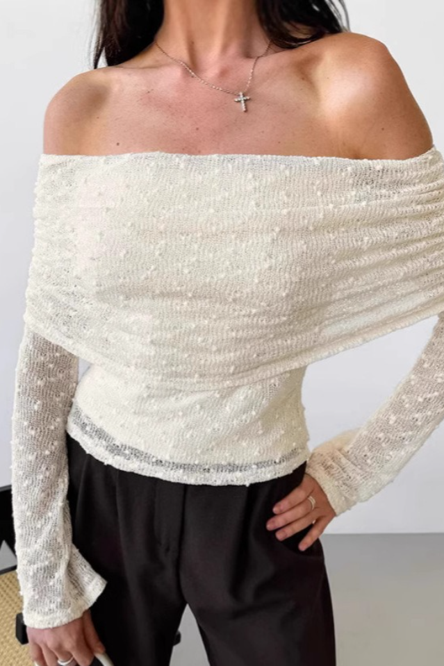 Chic Lace Off Shoulder Knit Cropped Crop Top