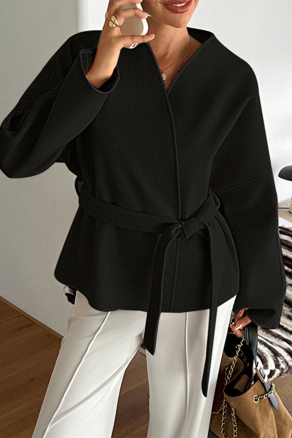Casual Tie Belt Blazer Coat