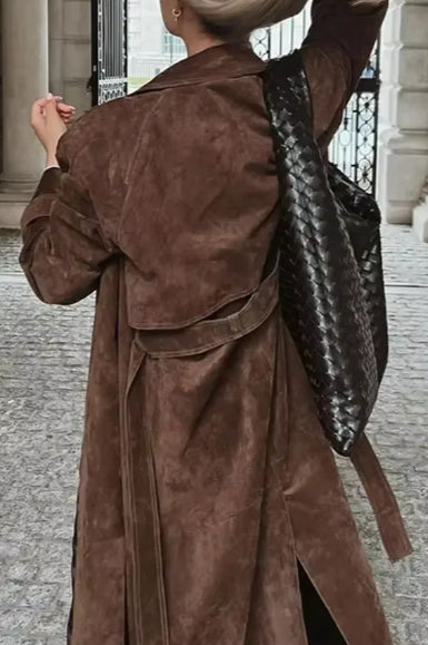 Elegant Vintage Brown Belted Long Coat for Timeless Style