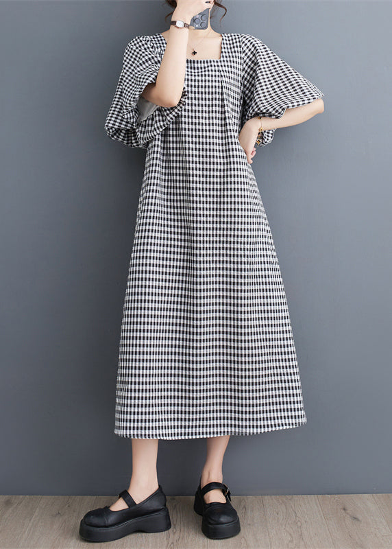 Gingham Square Neck Flutter Sleeve A-Line Shift Midi Dress - View 3