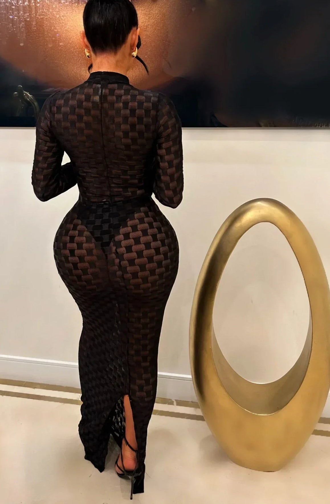 Plaid Mesh Bodycon Maxi Dress - View 4