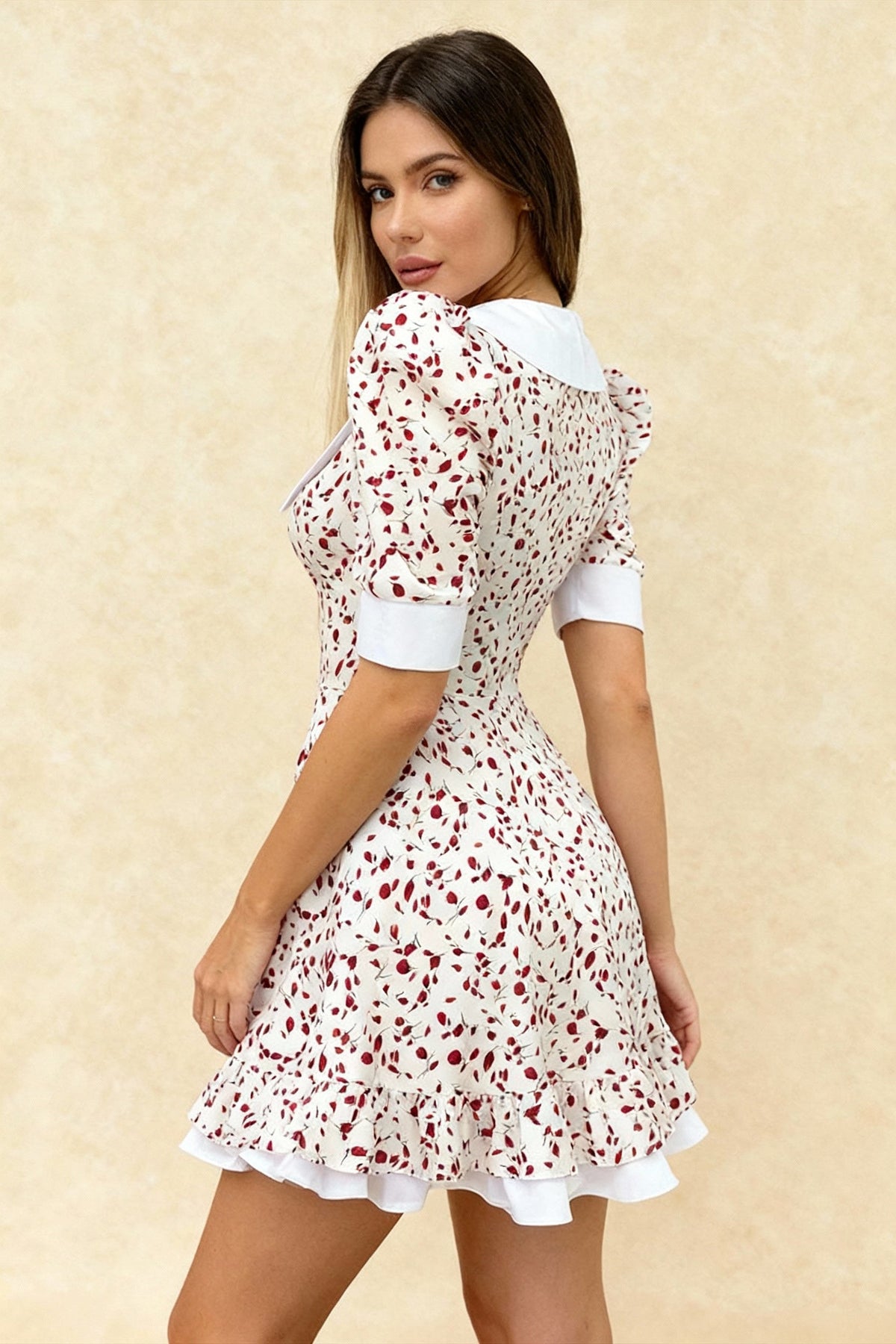 Deep V-Neck Floral Mini Dress