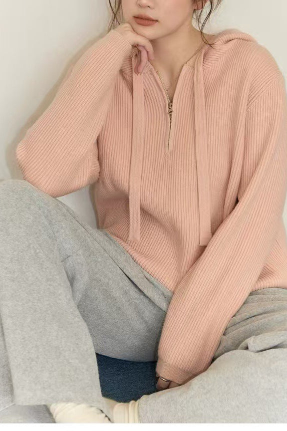 Drawstring Hooded Knit Sweater