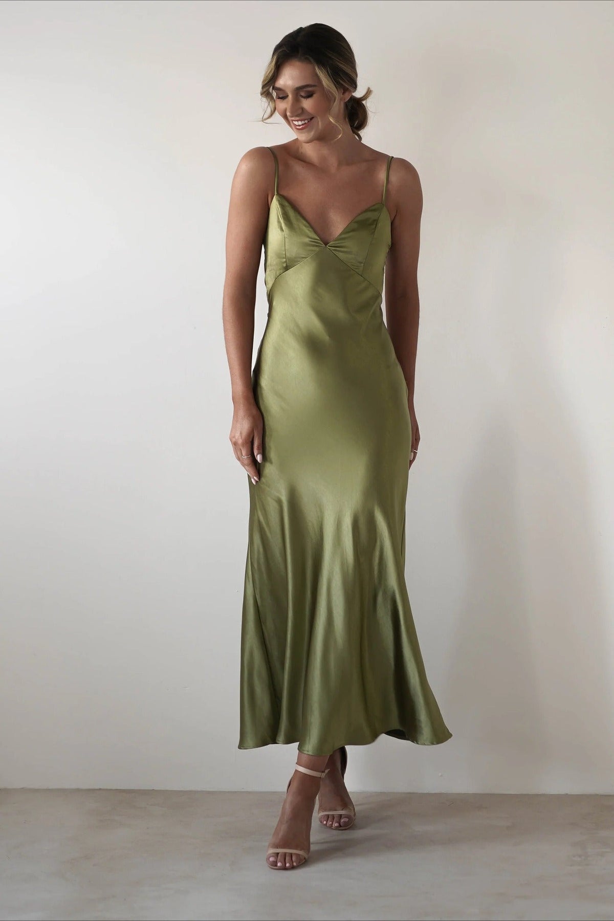Satin V-Neck Bias Cut Slip Maxi Dress 15