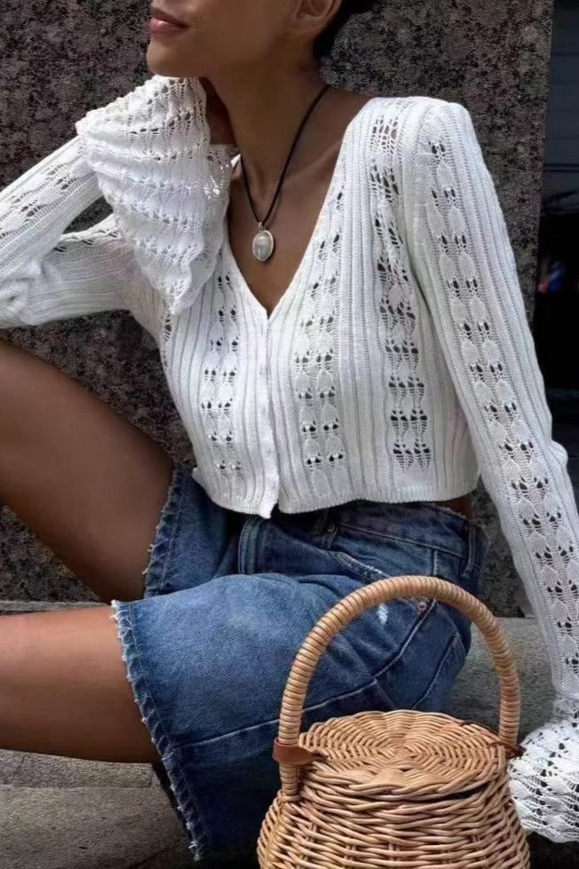 Chic Cutout V-Neck Knit Cardigan for Effortless Style