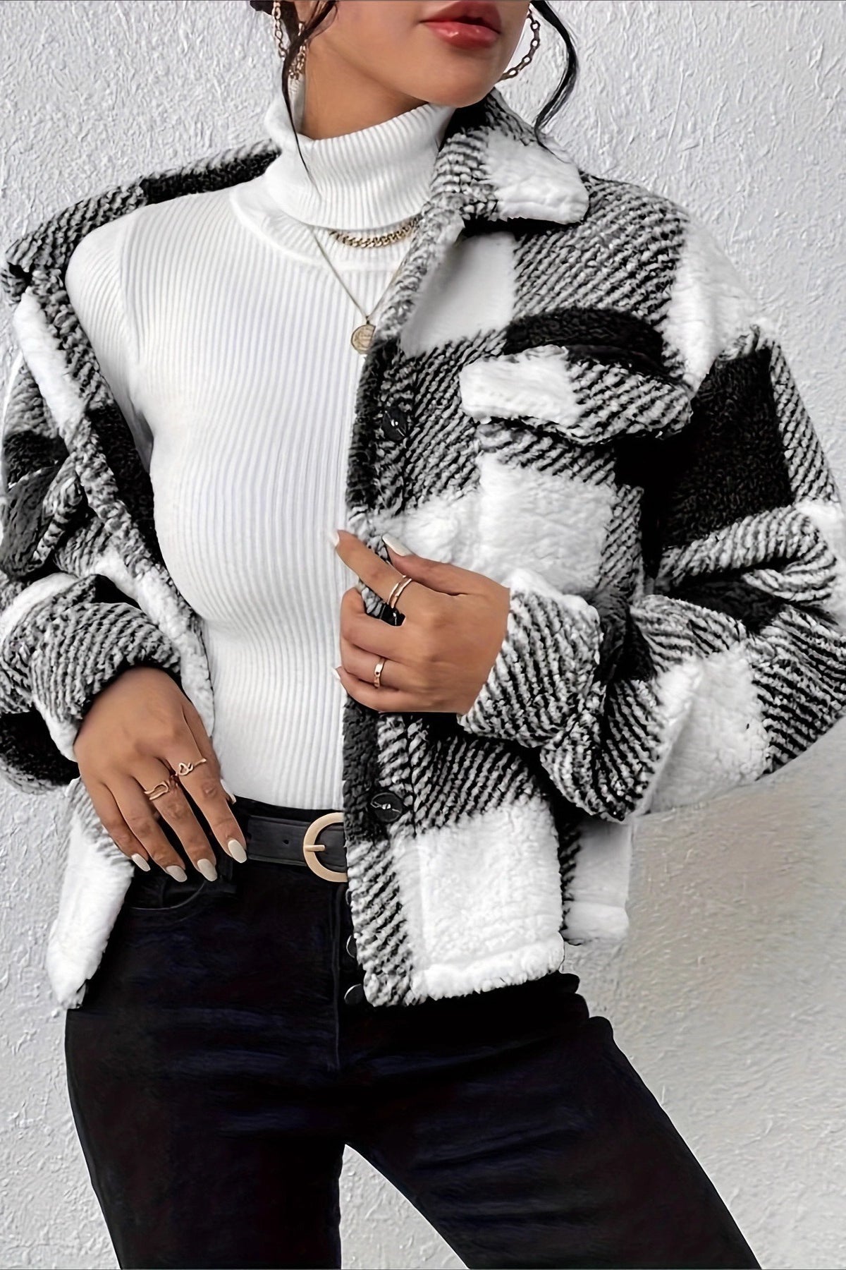 Double-Sided Fleece Button Coat - Fashionpara