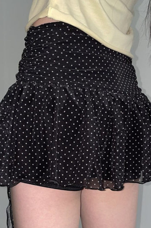 Retro Polka Dot Tie Mini Skirt - Fashionpara