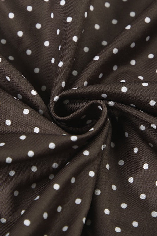 Button Tie Waist Dot Print Blouse