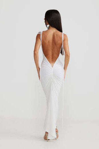 Cowl-Neck Spaghetti-Strap Lace-Up Fishtail Maxi Gown